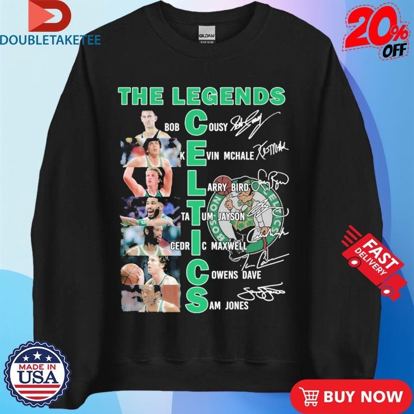 Bob Cousy Kevin Mchale Larry Bird Tatum Jayson Cedric Maxwell Cowens Dave Sam Jones Boston Celtics The Legends Signatures Shirts