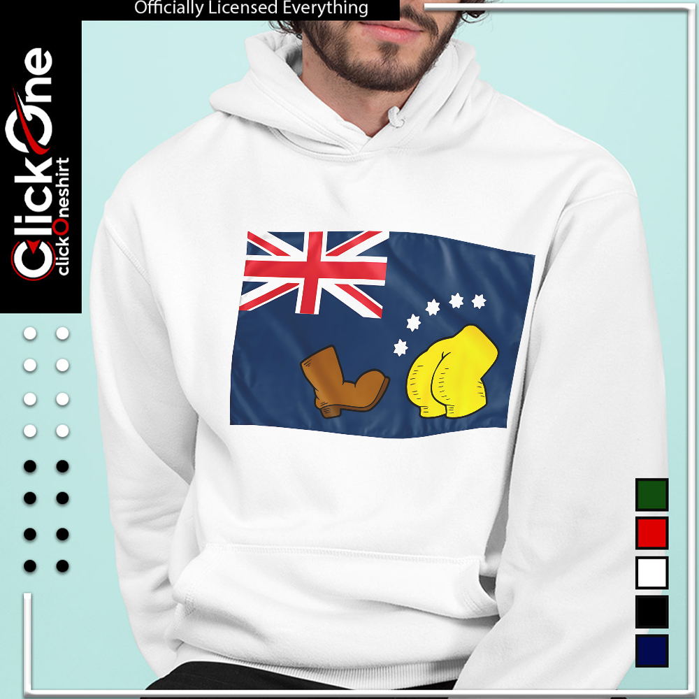Boot kicking butt Australian flag imagery australian flag shirt