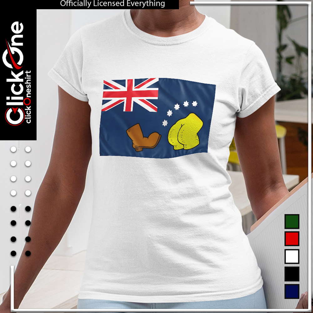 Boot kicking butt Australian flag imagery australian flag shirt