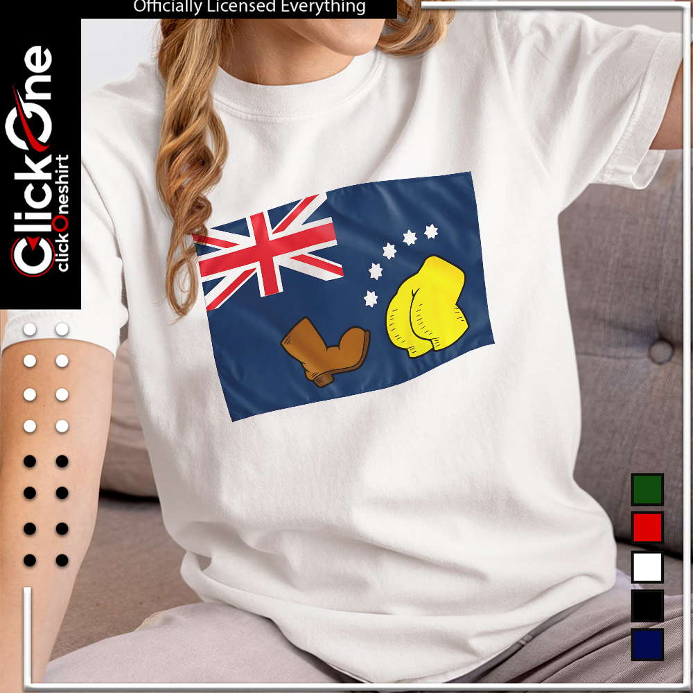 Boot kicking butt Australian flag imagery australian flag shirt