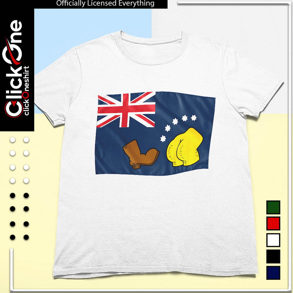 Boot kicking butt Australian flag imagery australian flag shirt