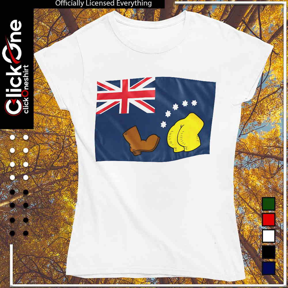 Boot kicking butt Australian flag imagery australian flag shirt