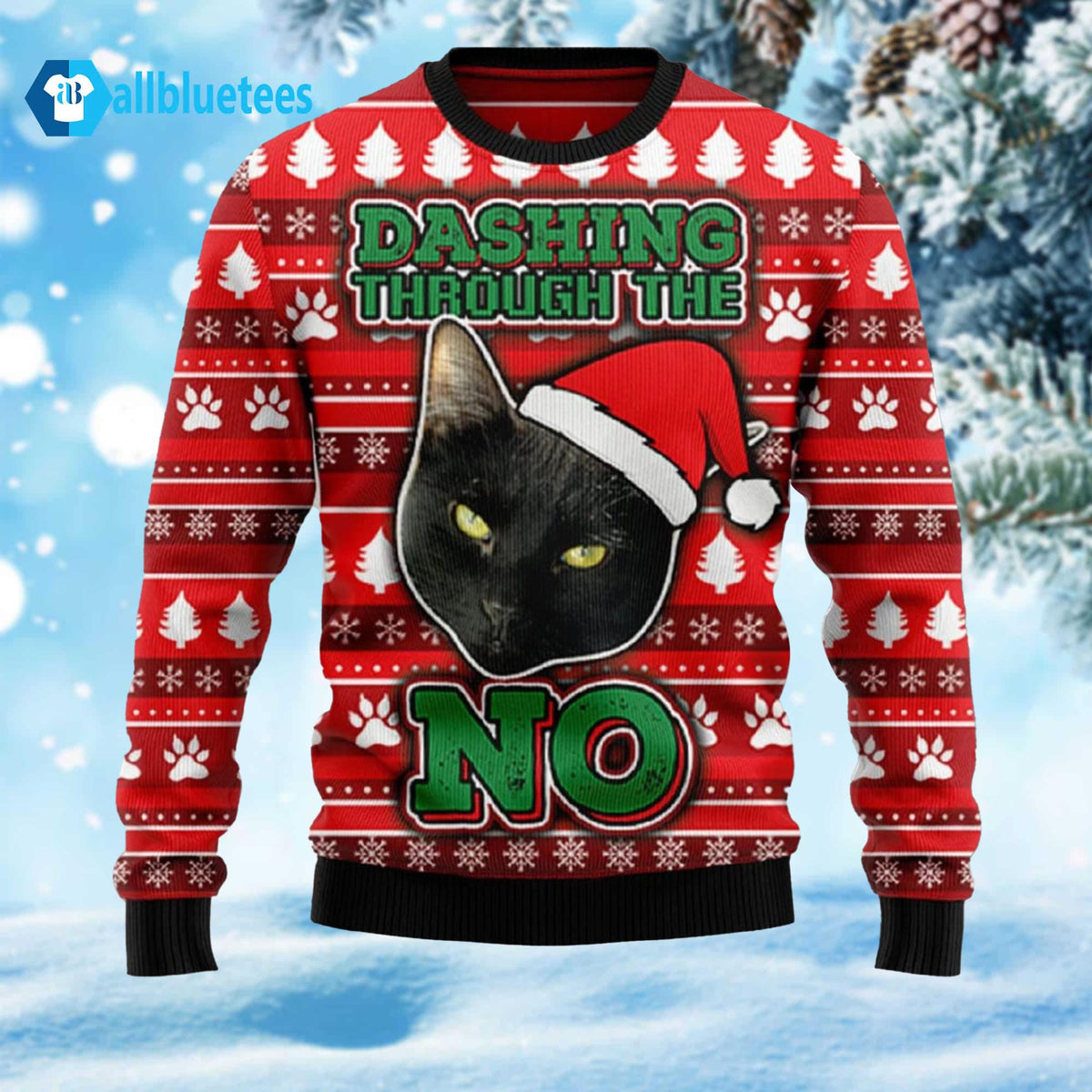 Cat Dashing Through The No Ugly Christmas Sweater