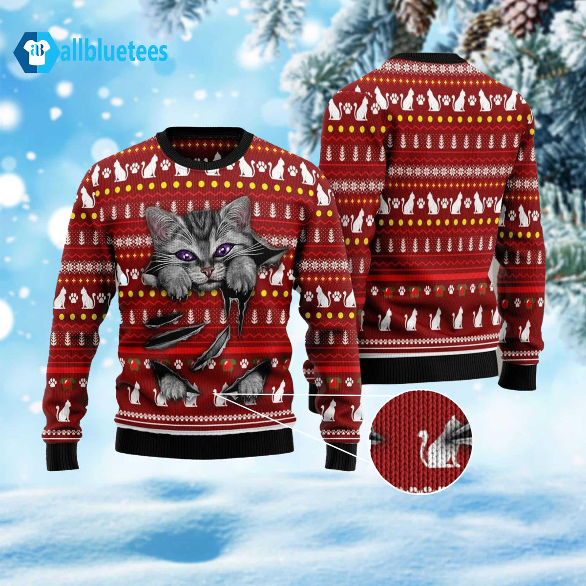 Cat Scratch Ugly Christmas Sweater