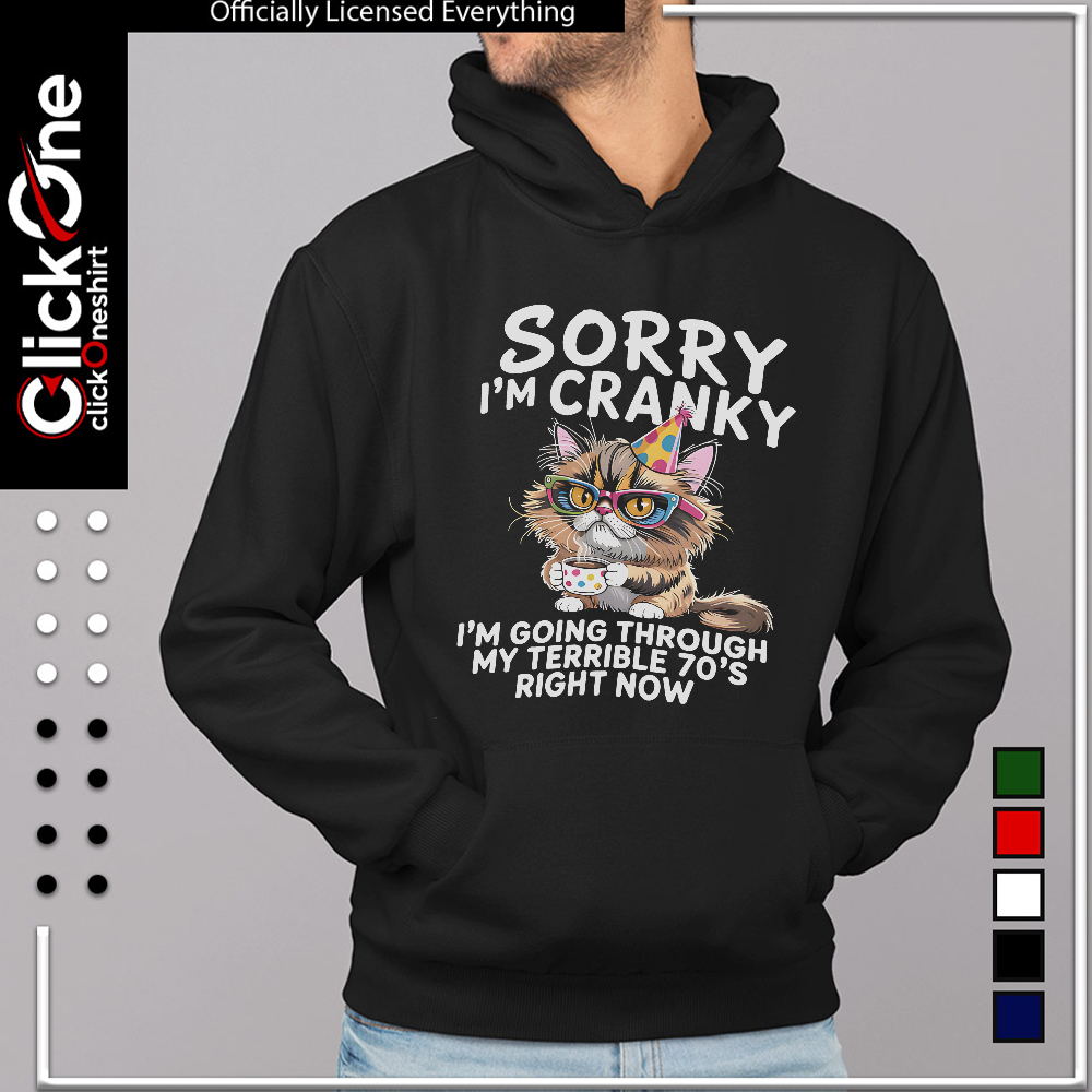 Cat sorry I’m cranky I’m going through my terrible 70’s shirt