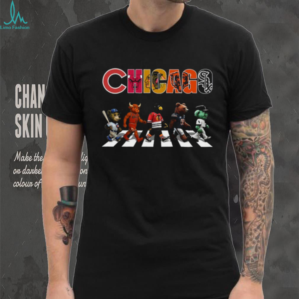 Chicago Sports Mascots Abbey Road Crossing Parody T Shirt