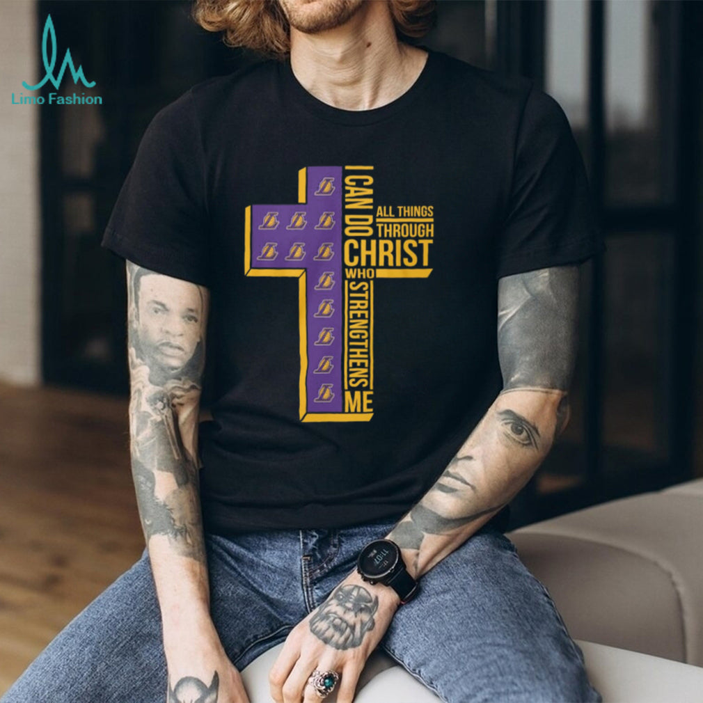 Christian Faith Phil 413 Lakers Purple and Gold Cross Graphic Tee