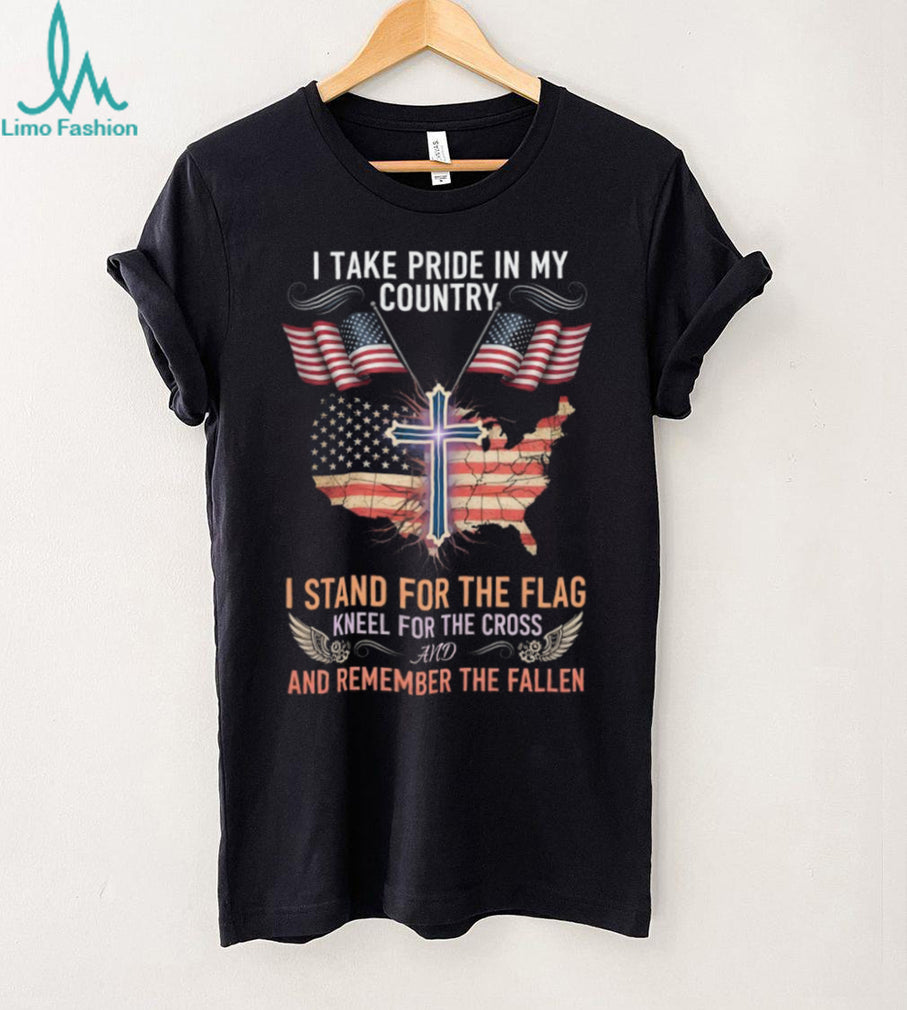 Christian Patriotic US Flag Cross T Shirt Stand For The Flag Kneel For The Cross