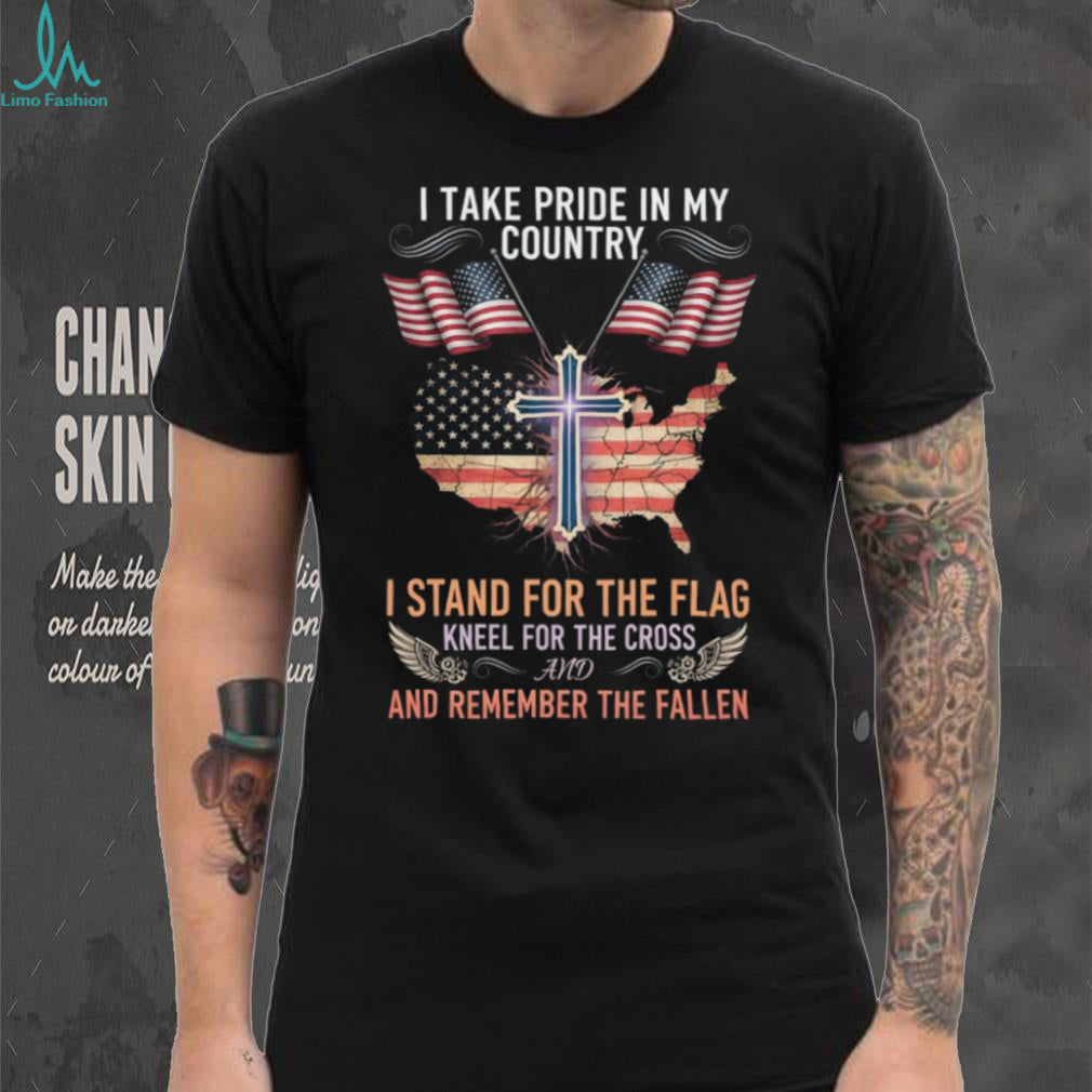 Christian Patriotic US Flag Cross T Shirt Stand For The Flag Kneel For The Cross