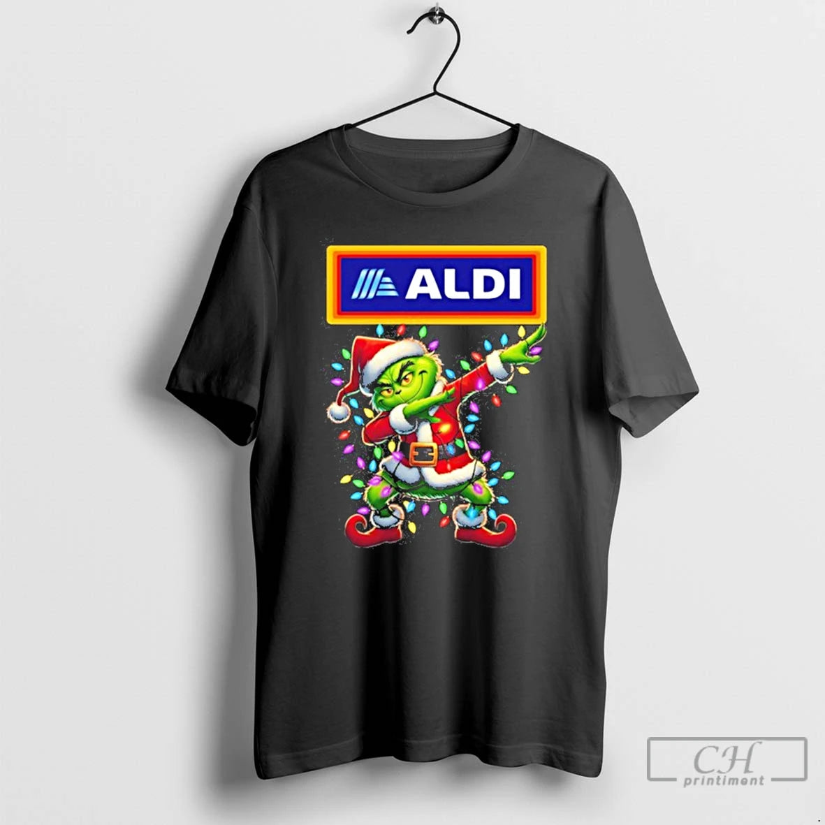 Classic Aldi Logo X Grinch Dabbing Light Christmas T Shirts Hoodie, Sweatshirt | InkNestWear.com