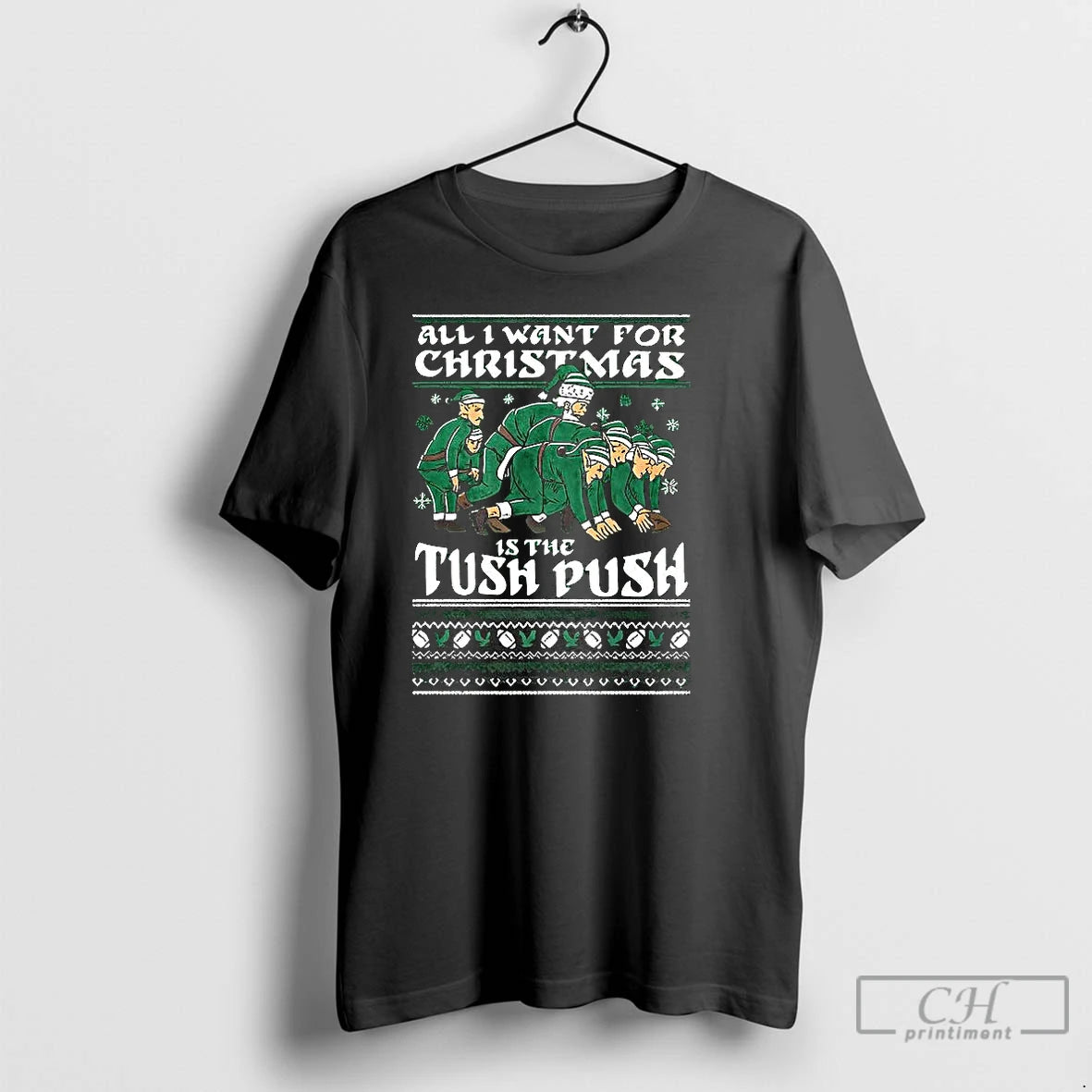 Classic All I Want For Christmas Is The Tush Push Santa Claus And Elf T-Shirts, Hoodie, Sweatshirt | InkNestWear.com