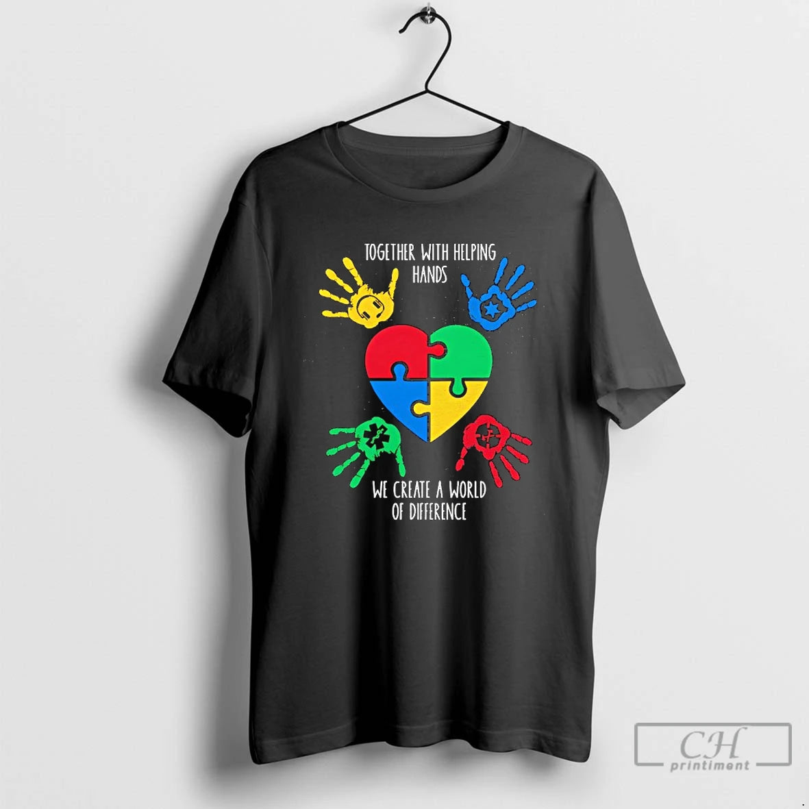 Classic Autism Awareness Together With Helping Hands We Create A World Of Difference T Shirts Hoodie, Sweatshirt