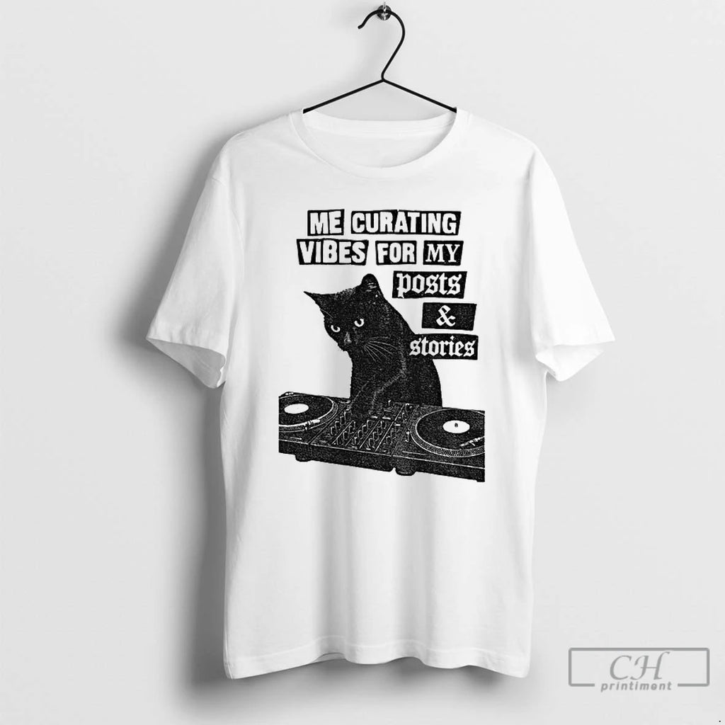 Classic Black Cat Dj Me Curating Vibes For My Posts And Stories Vintage T Shirts Hoodie, Sweatshirt | InkNestWear.com