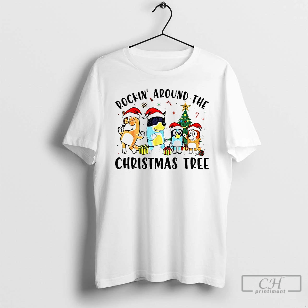 Classic Bluey Family Rockin Around The Christmas Tree T-Shirts, Hoodie, Sweatshirt | InkNestWear.com