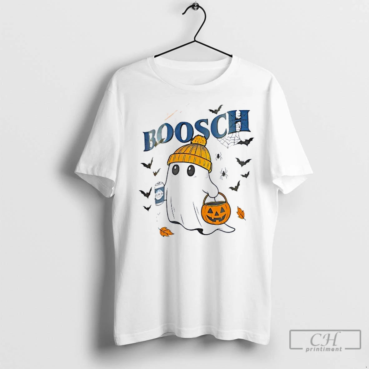 Classic Boosch Cute Ghost Holding Bush Light Beer Pumpkin Basket Halloween T-Shirts, Hoodie, Sweatshirt | InkNestWear.com