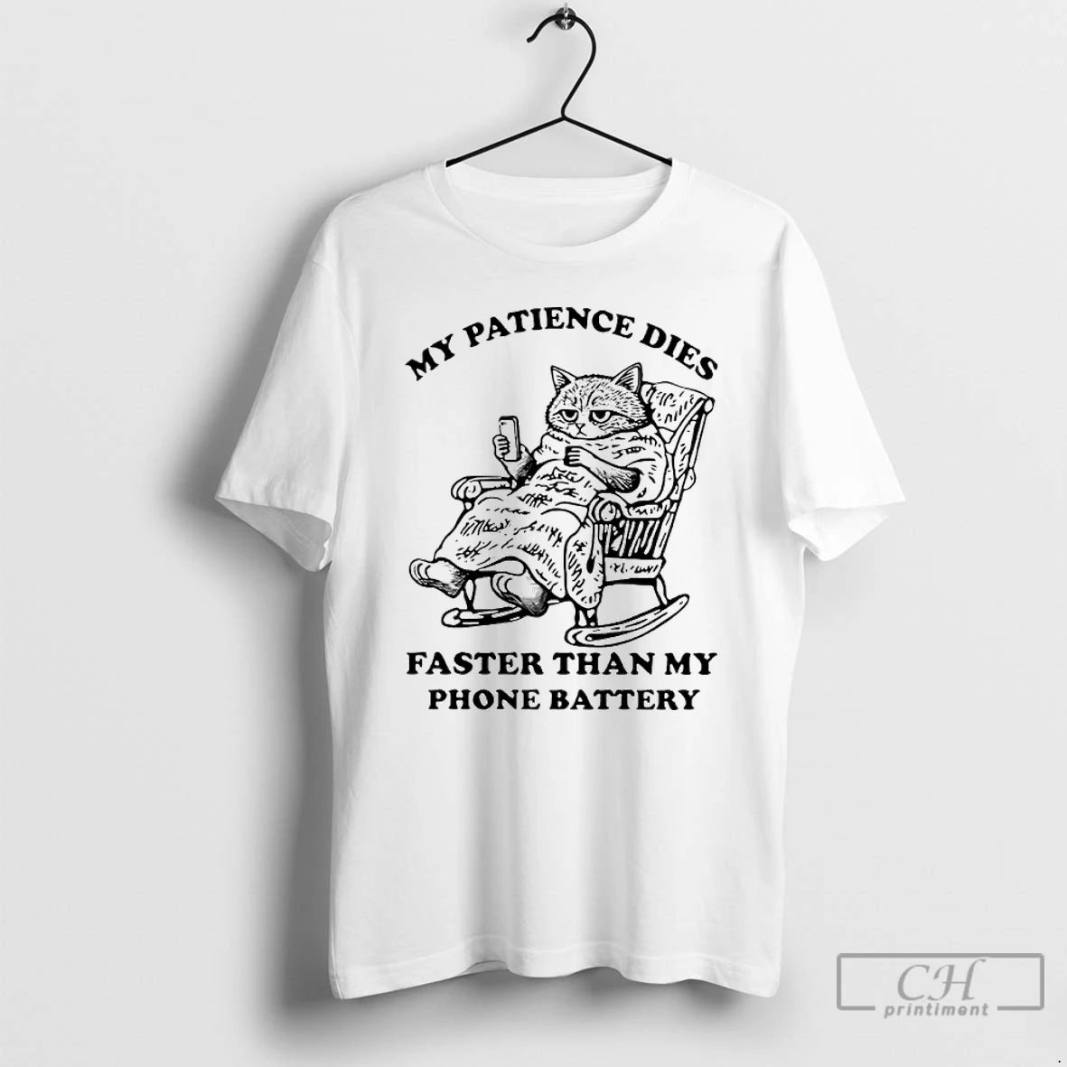 Classic Cat My Patience Dies Faster Than My Phone Battery T Shirts Hoodie, Sweatshirt | InkNestWear.com