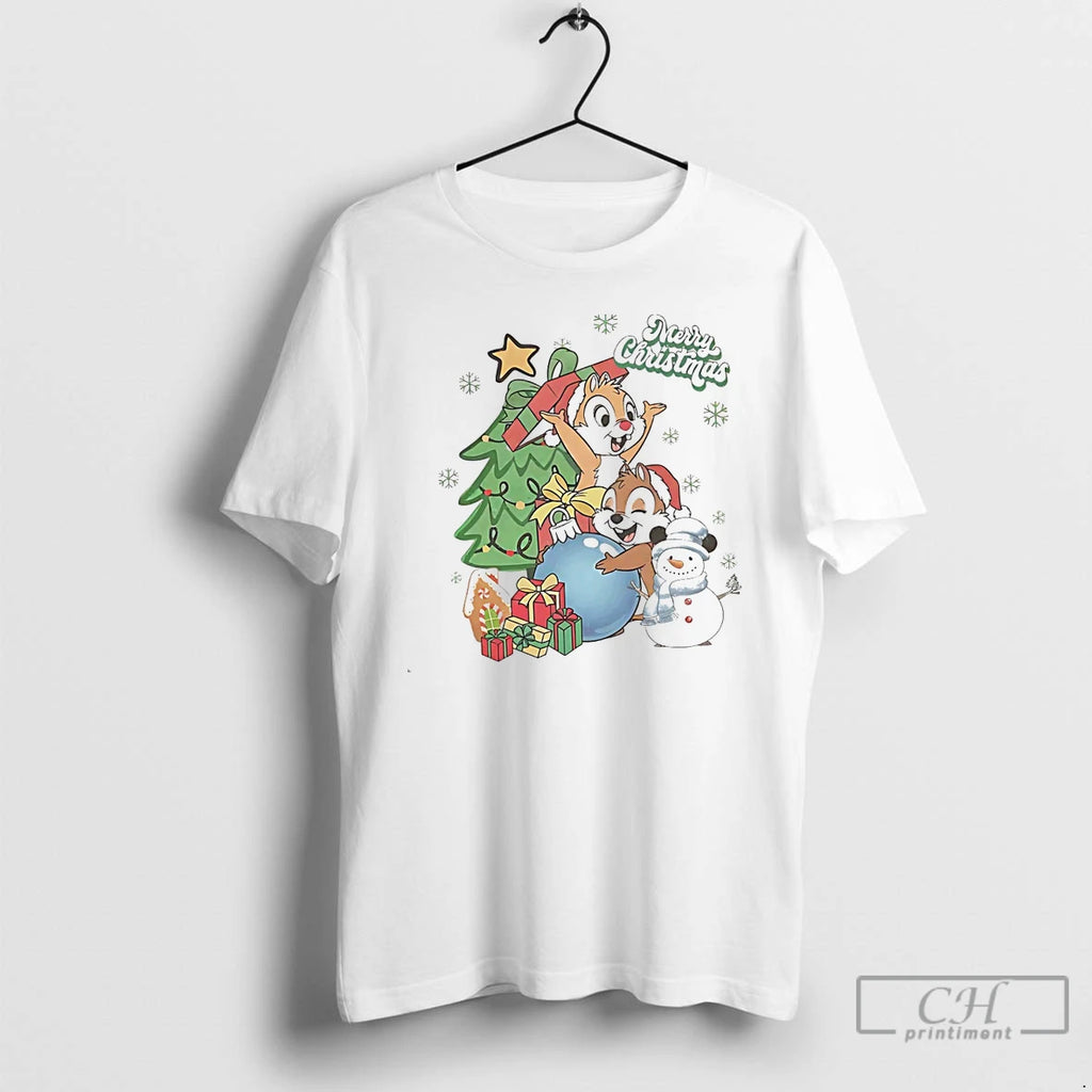 Classic Chip And Dale Merry Christmas Tree White T Shirts Hoodie, Sweatshirt | InkNestWear.com