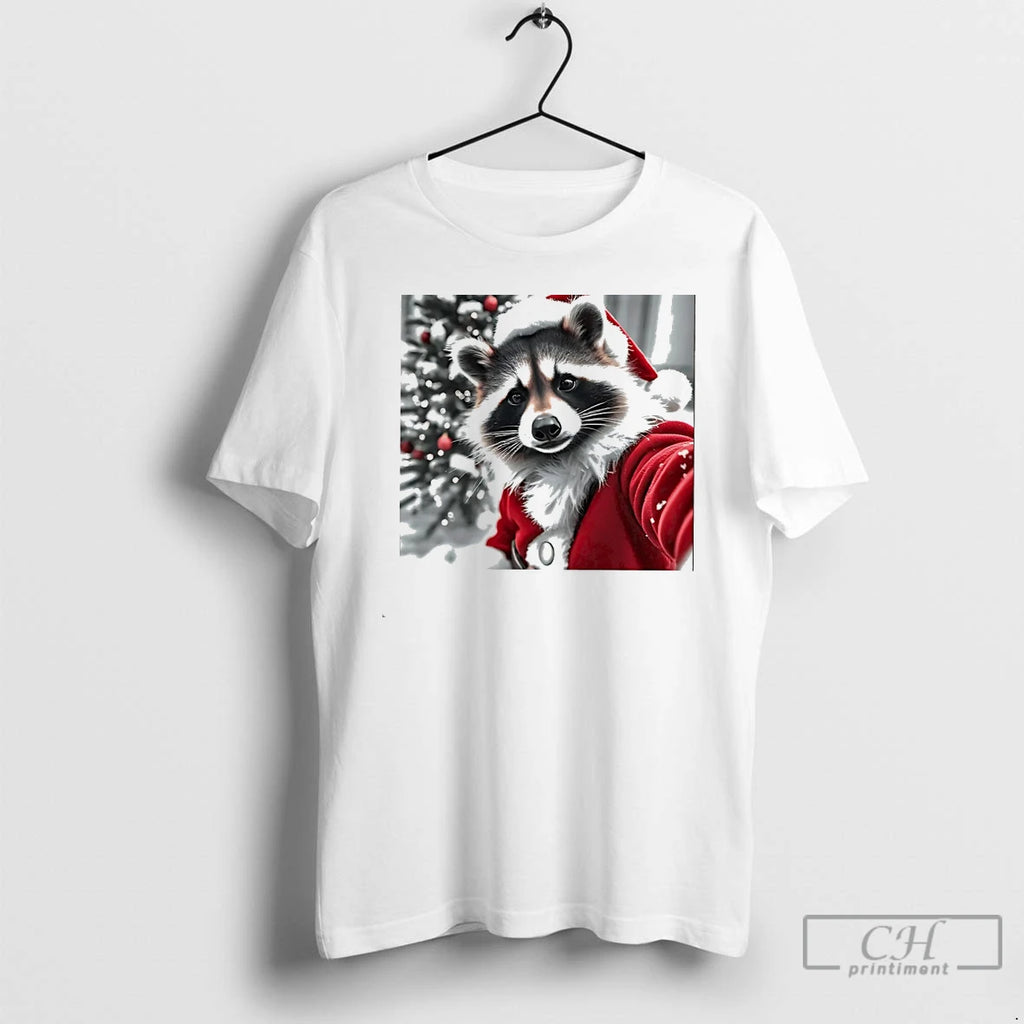Classic Christmas Raccoon Selfie Santa Suit Holiday Photo Frame White T Shirts Hoodie, Sweatshirt | InkNestWear.com