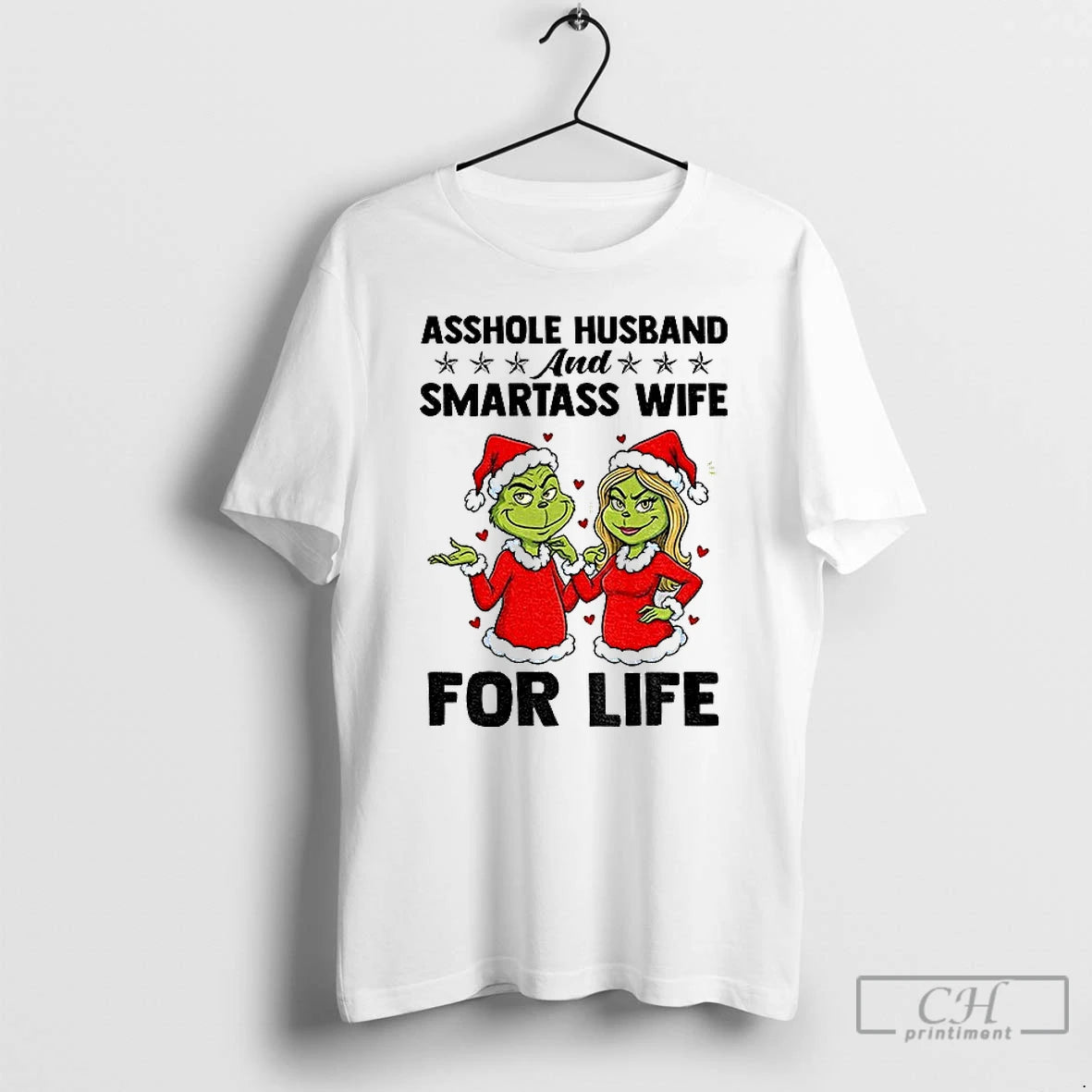 Classic Couple Grinch Santa Claus Asshole Husband And Smartass Wife For Life Christmas T Shirts Hoodie, Sweatshirt