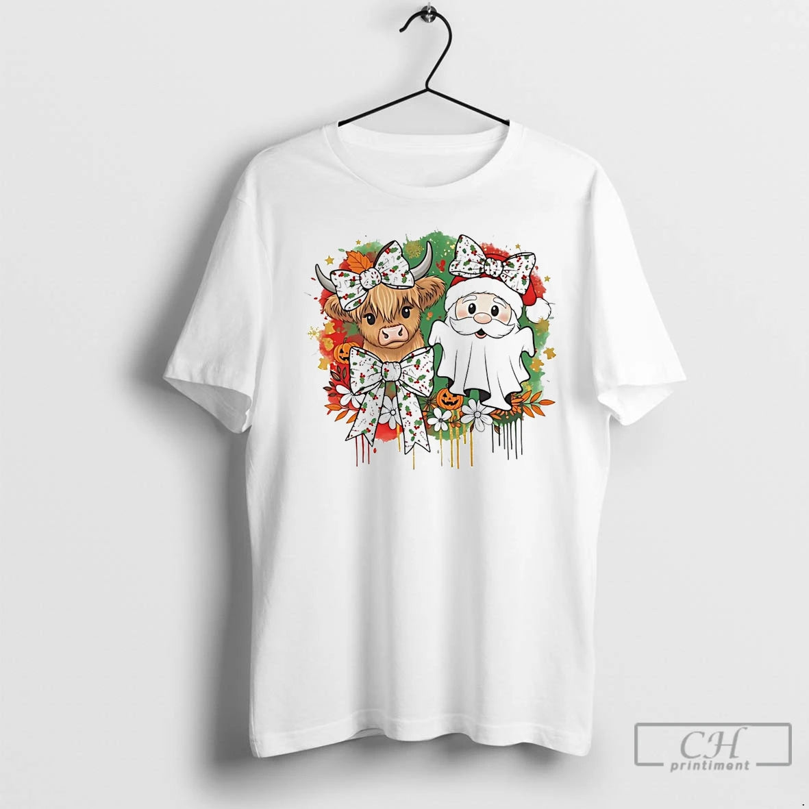 Classic Cow And Santa Ghost Christmas Wreath T-Shirts, Hoodie, Sweatshirt | InkNestWear.com