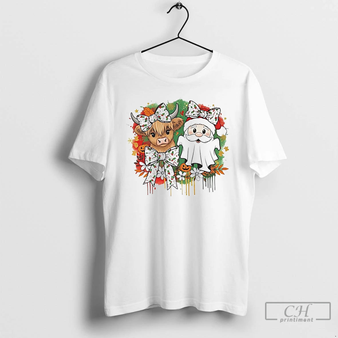 Classic Cow And Santa Ghost Christmas Wreath T Shirts Hoodie, Sweatshirt | InkNestWear.com