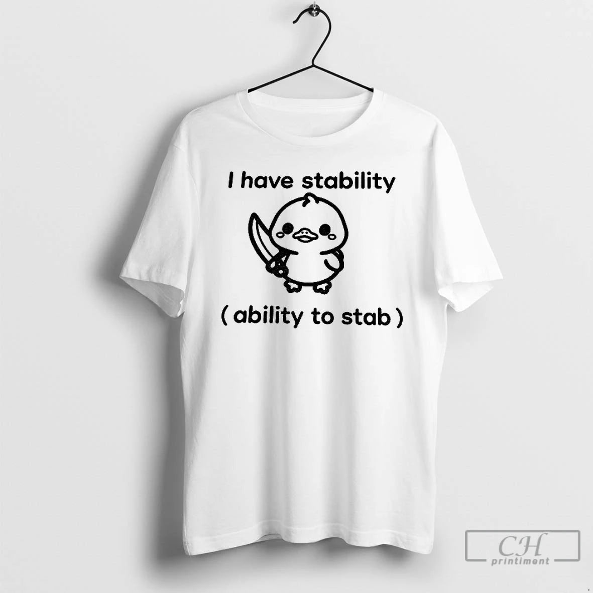 Classic Cute Duck Holding Knife I Have Stability Ability To Stab T Shirts Hoodie, Sweatshirt | InkNestWear.com