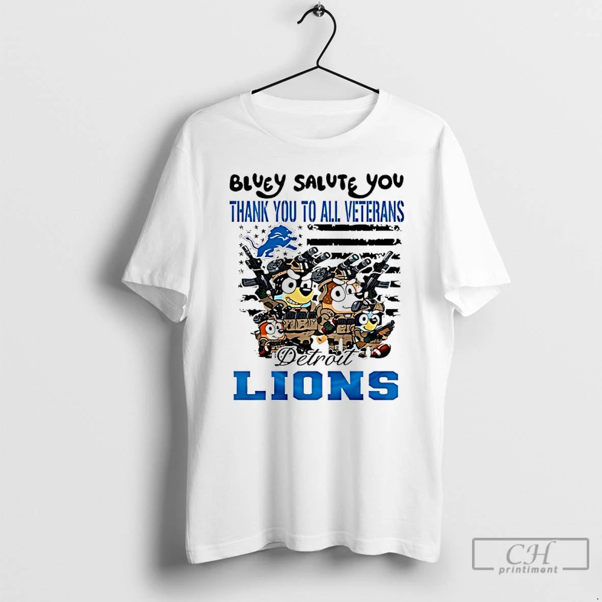 Classic Detroit Lions Bluey Salute You Thank You To All Veterans T Shirts Hoodie, Sweatshirt | InkNestWear.com
