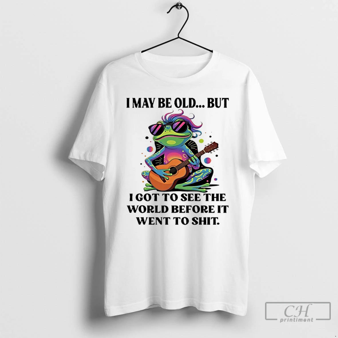 Classic Frog Guitar I May Be Old But I Got To See The World Before T-Shirts, Hoodie, Sweatshirt | InkNestWear.com