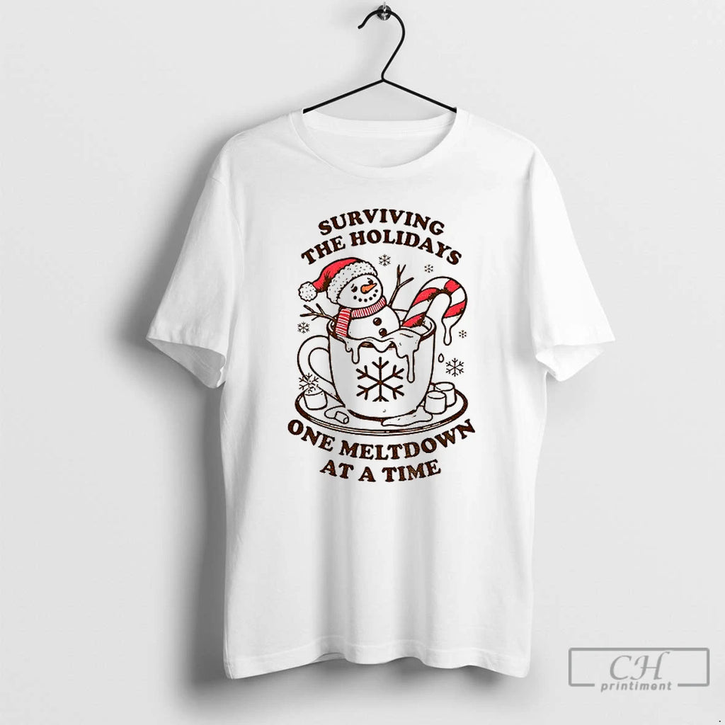 Classic Funny Christmas Melting Snowman Surviving The Holidays One Meltdown At A Time T Shirts Hoodie, Sweatshirt