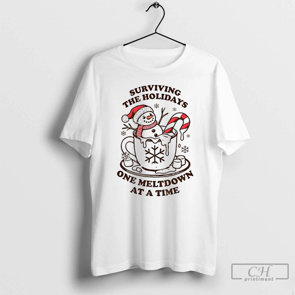 Classic Funny Christmas Melting Snowman Surviving The Holidays One Meltdown At A Time T Shirts Hoodie, Sweatshirt