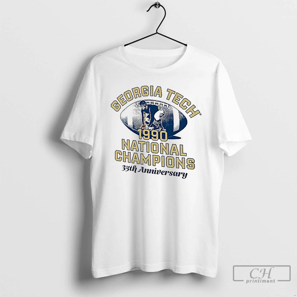 Classic Georgia Tech Yellow Football 1990 National Champs 35th Anniversary 2025 Retro T Shirts Hoodie, Sweatshirt