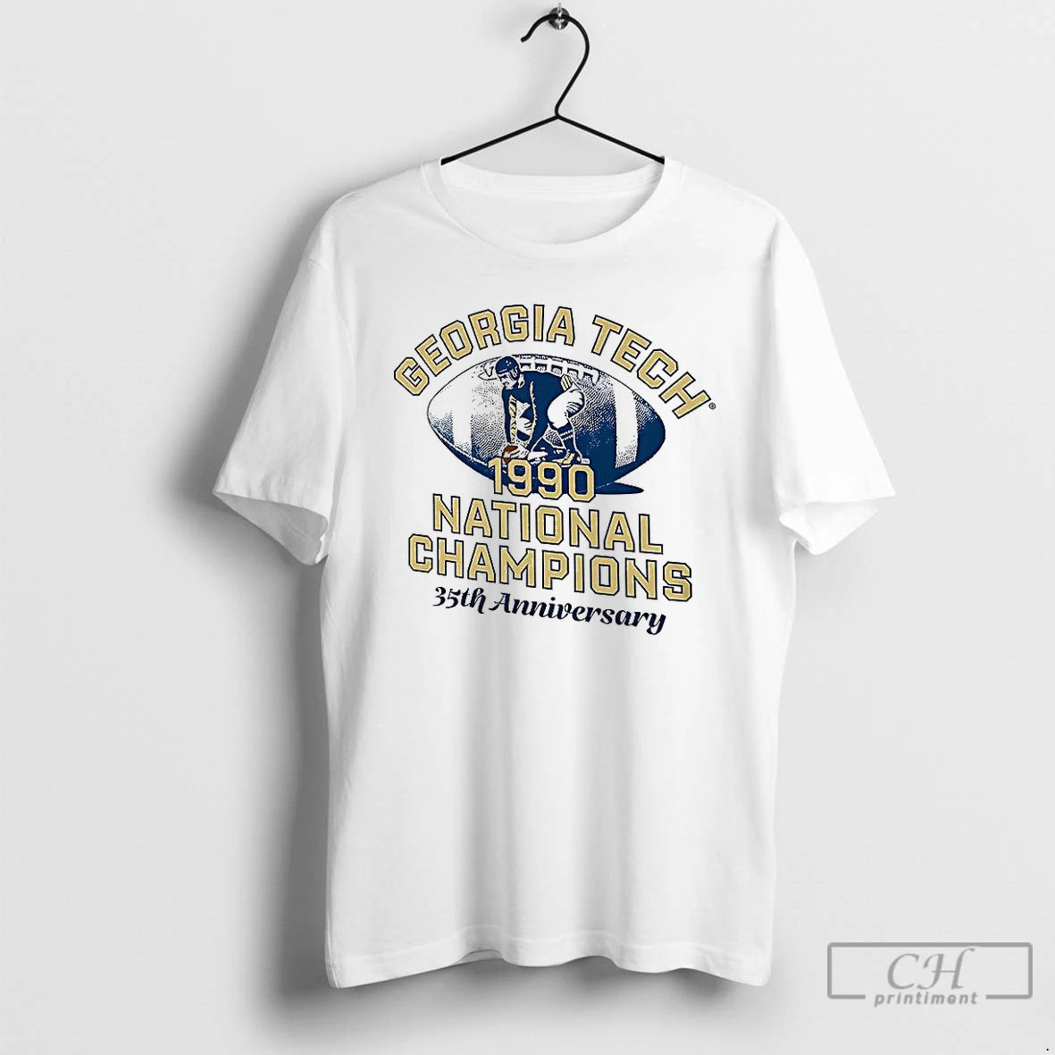 Classic Georgia Tech Yellow Football 1990 National Champs 35th Anniversary 2025 Retro T Shirts Hoodie, Sweatshirt