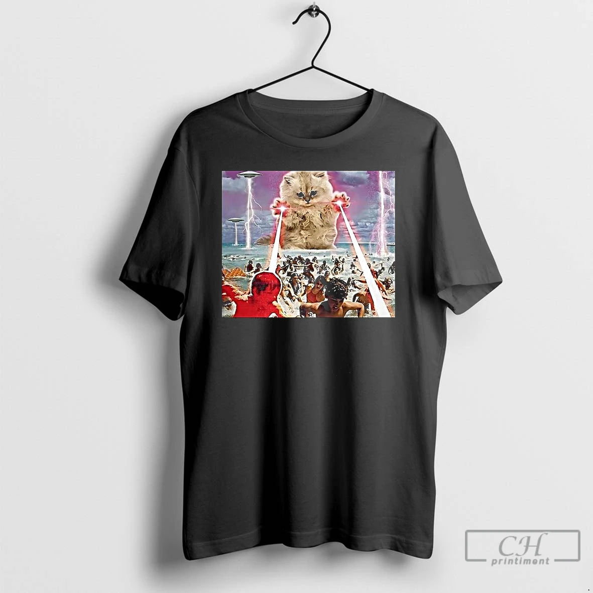 Classic Giant Cat Attacking Laser Ufo T Shirts Hoodie, Sweatshirt | InkNestWear.com