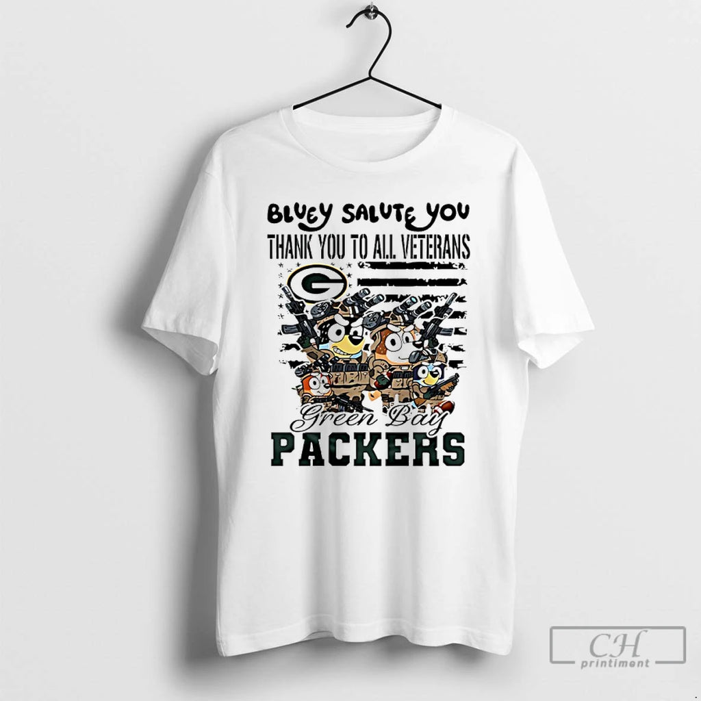 Classic Green Bay Packers Bluey Salute You Thank You To All Veterans T Shirts Hoodie, Sweatshirt | InkNestWear.com