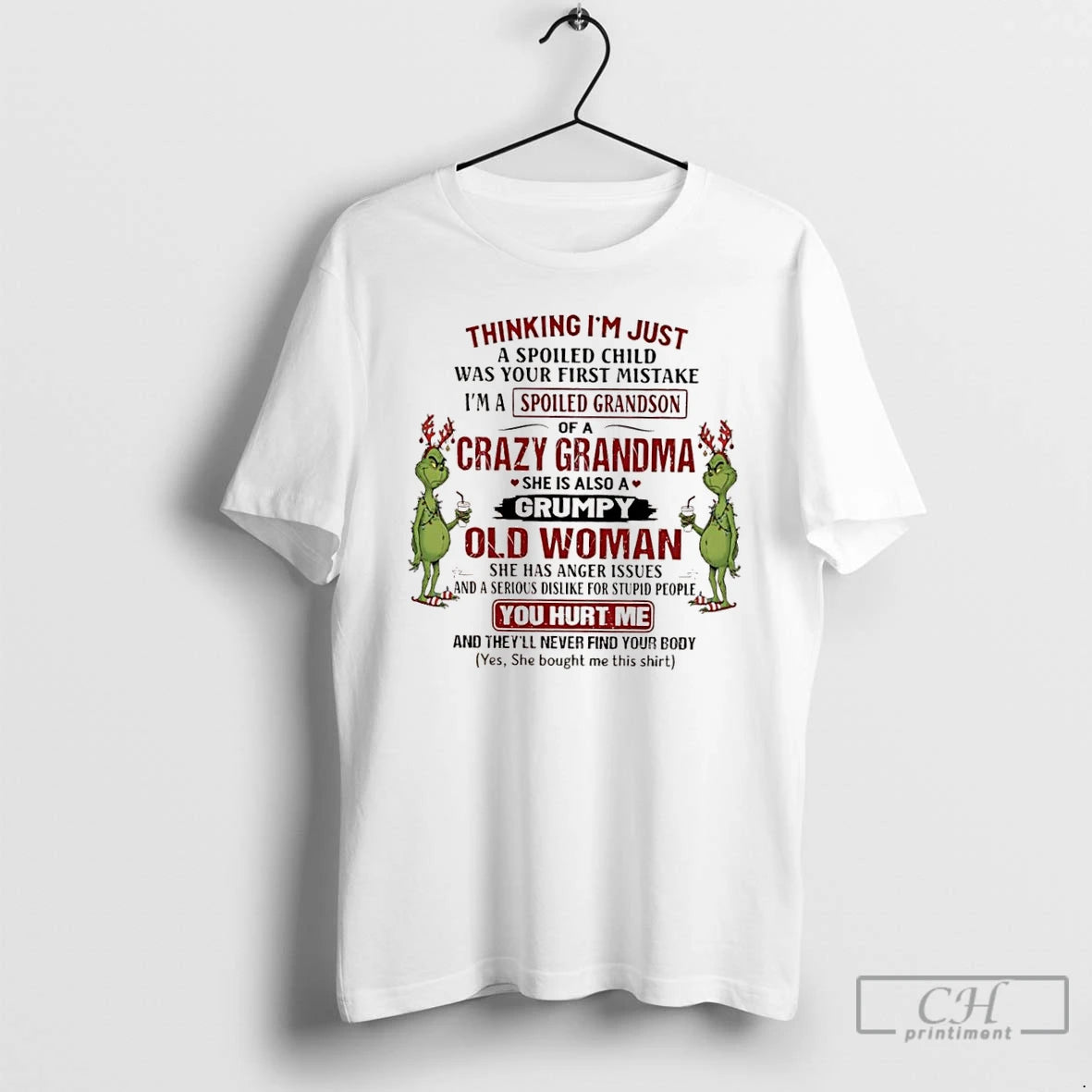 Classic Grinch Xmas Im A Spoiled Grandson Of A Crazy Grandma She Is Also T-Shirts, Hoodie, Sweatshirt | InkNestWear.com
