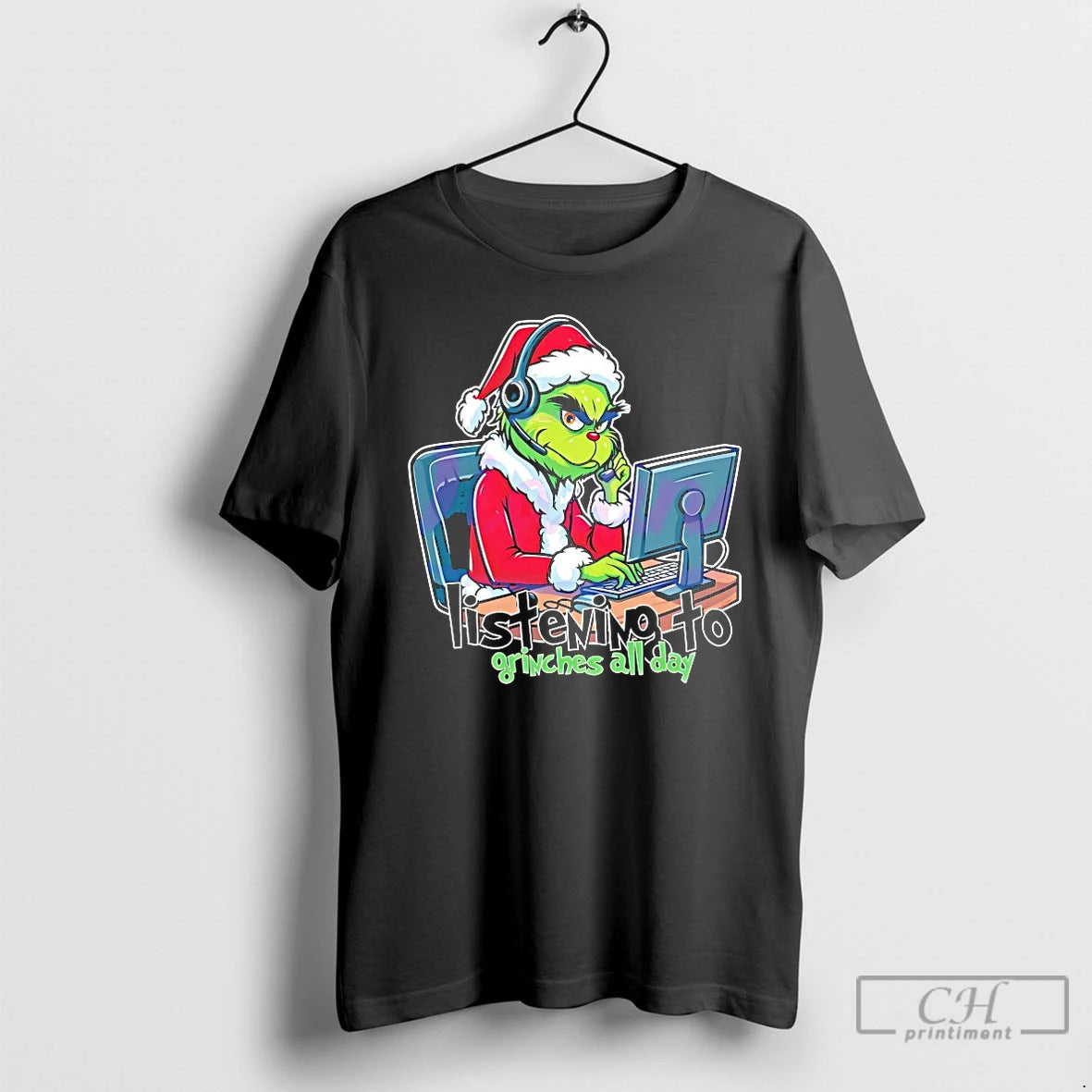 Classic Grinch Telesale Listening To Grinches All Day Christmas T Shirts Hoodie, Sweatshirt | InkNestWear.com