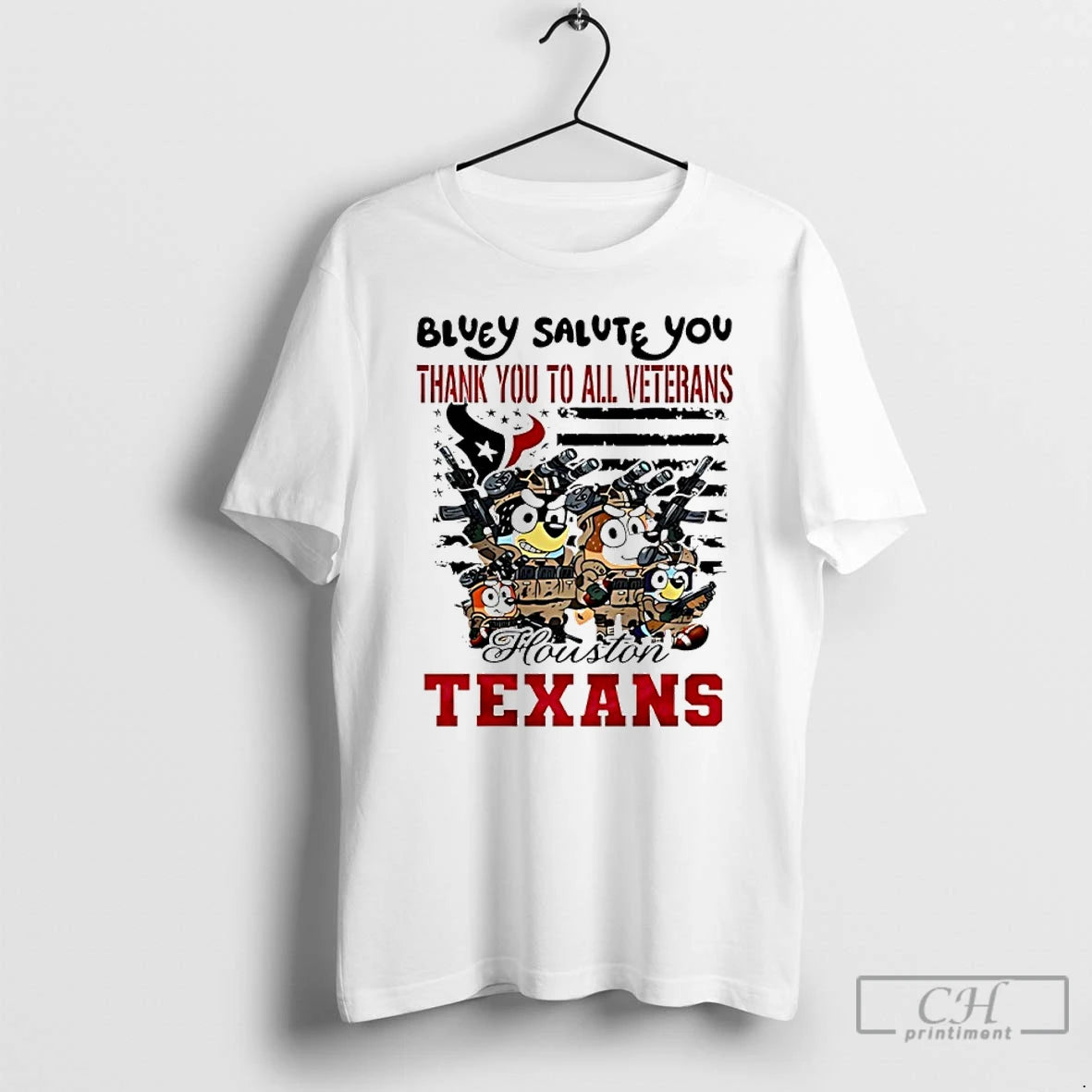 Classic Houston Texans Bluey Salute You Thank You To All Veterans T Shirts Hoodie, Sweatshirt | InkNestWear.com