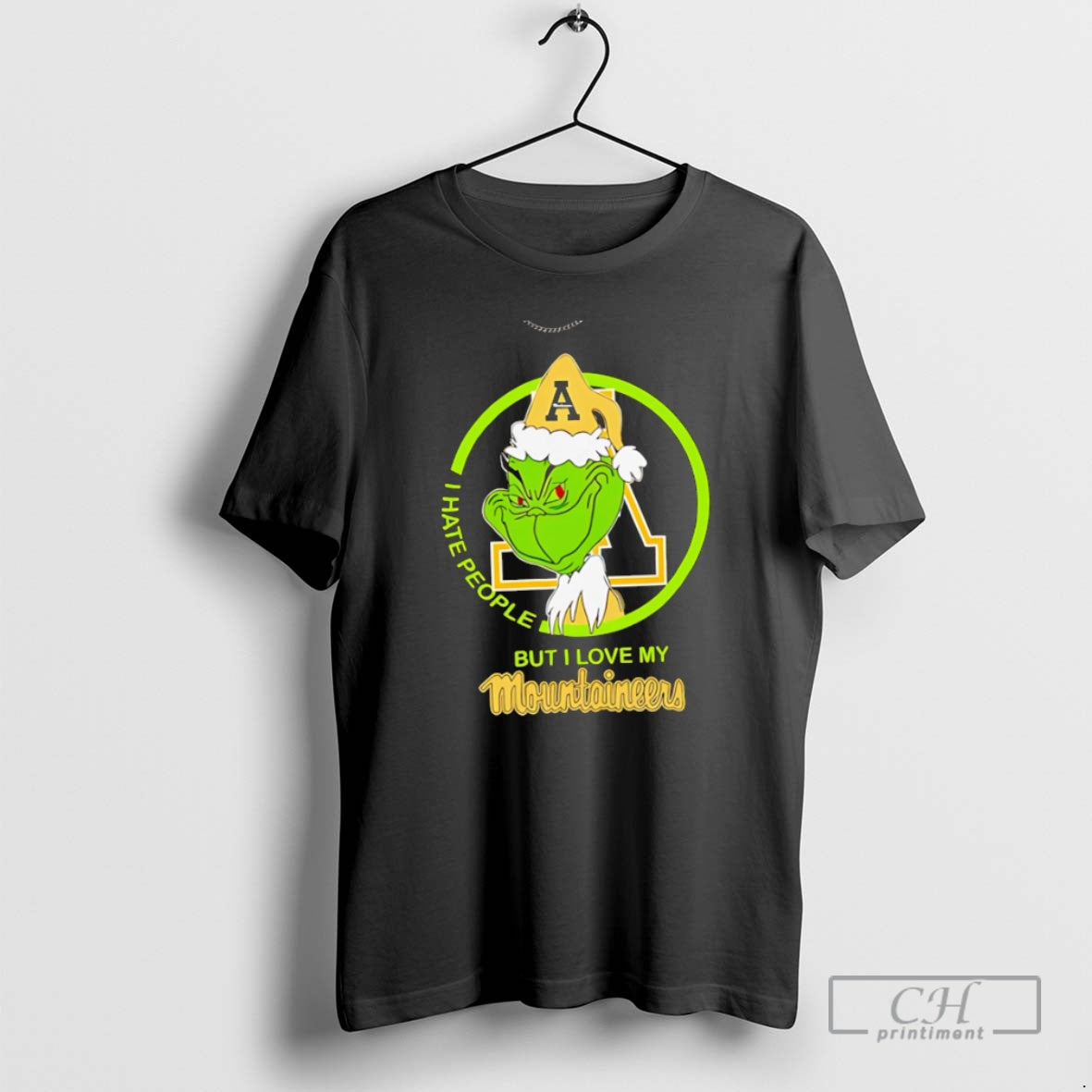 Classic I Hate People But I Love My Appalachian State Mountaineer Grinch With Santa Hat