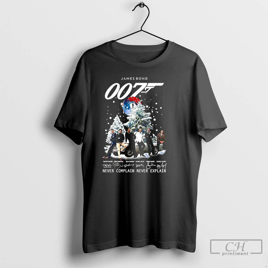 Classic James Bond 007 Never Complain Never Explain Actors Signature Christmas T-Shirts, Hoodie, Sweatshirt | InkNestWear.com