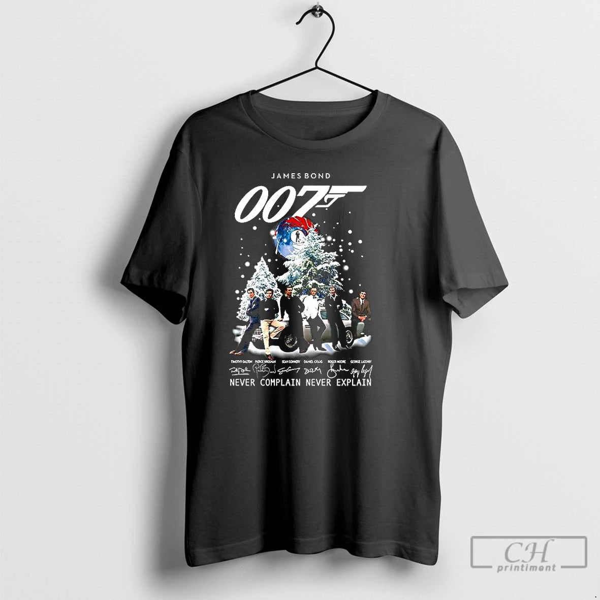 Classic James Bond 007 Never Complain Never Explain Actors Signature Christmas T-Shirts, Hoodie, Sweatshirt | InkNestWear.com