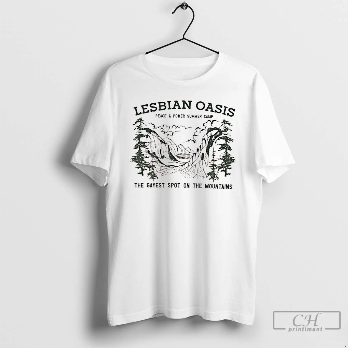 Classic Lesbian Oasis Peace Power Summer Camp The Gayest Spot On The Mountains Forest Graphic T-Shirts, Hoodie, Sweatshirt