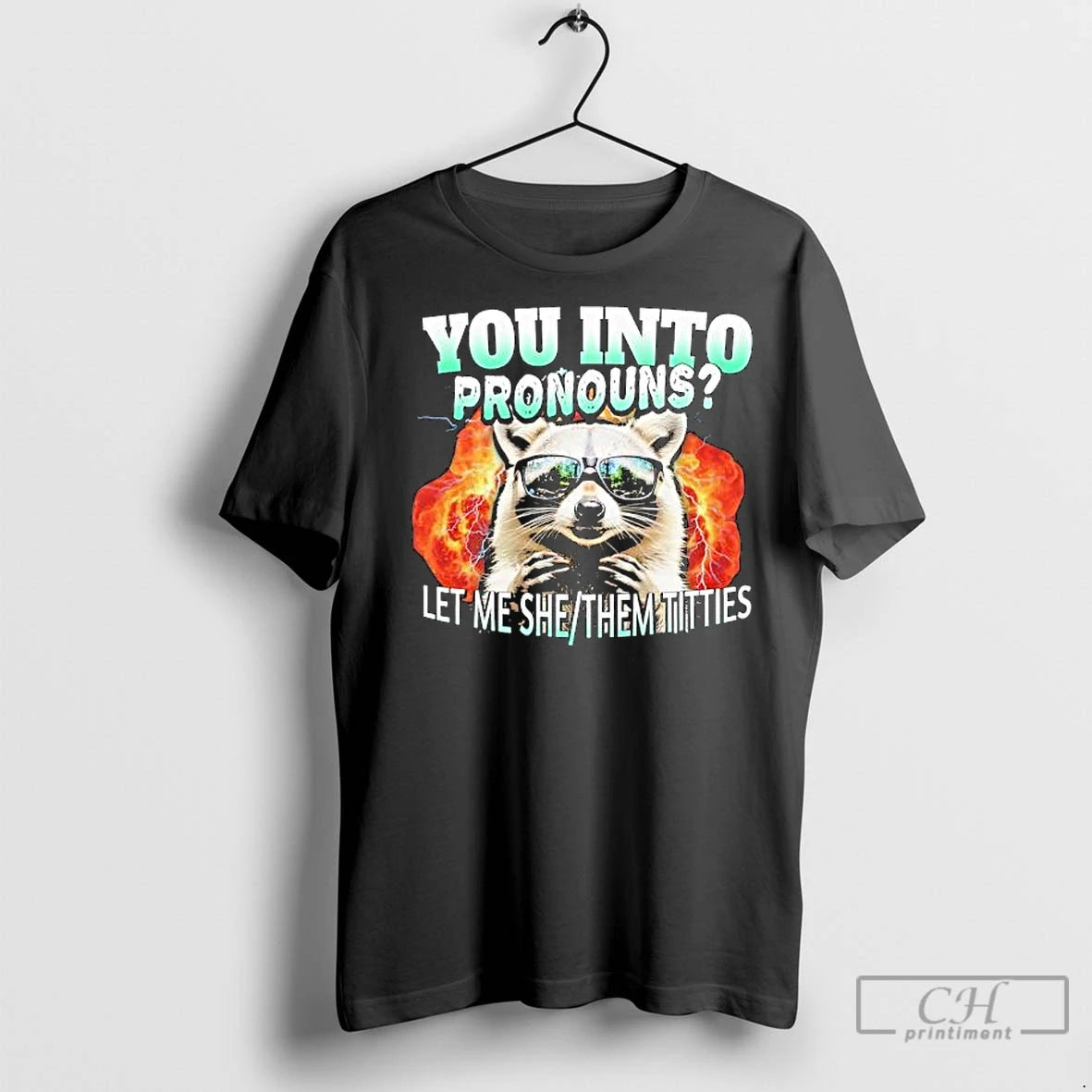 Classic Let Me She Them Titties Raccoon Pronouns Intro Graphic T-Shirts, Hoodie, Sweatshirt | InkNestWear.com