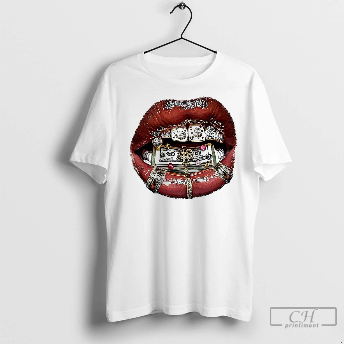 Classic Lip Print In Gold Diamonds And Money T-Shirts, Hoodie, Sweatshirt | InkNestWear.com