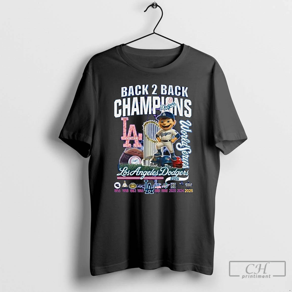 Classic Los Angeles Dodgers 2025 Back 2 Back World Series Champions Mascot 1955 2025 Long T-Shirts, Hoodie, Sweatshirt