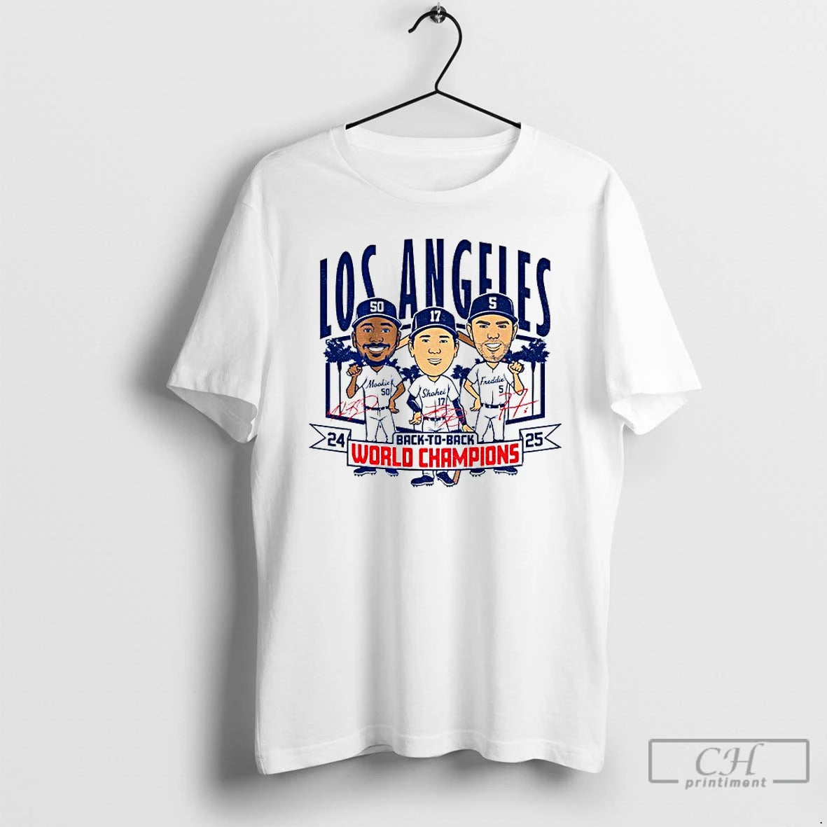 Classic Los Angeles Dodgers Baseball Back To Back World Champions Caricatures 24 25 Signature T-Shirts, Hoodie, Sweatshirt