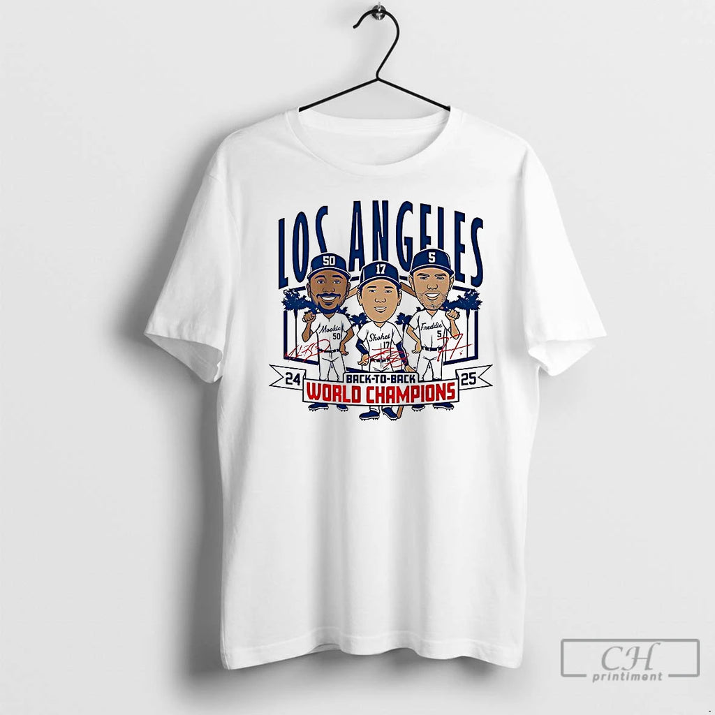 Classic Los Angeles Baseball Back To Back World Champs 2025 Caricatures Signature T-Shirts, Hoodie, Sweatshirt