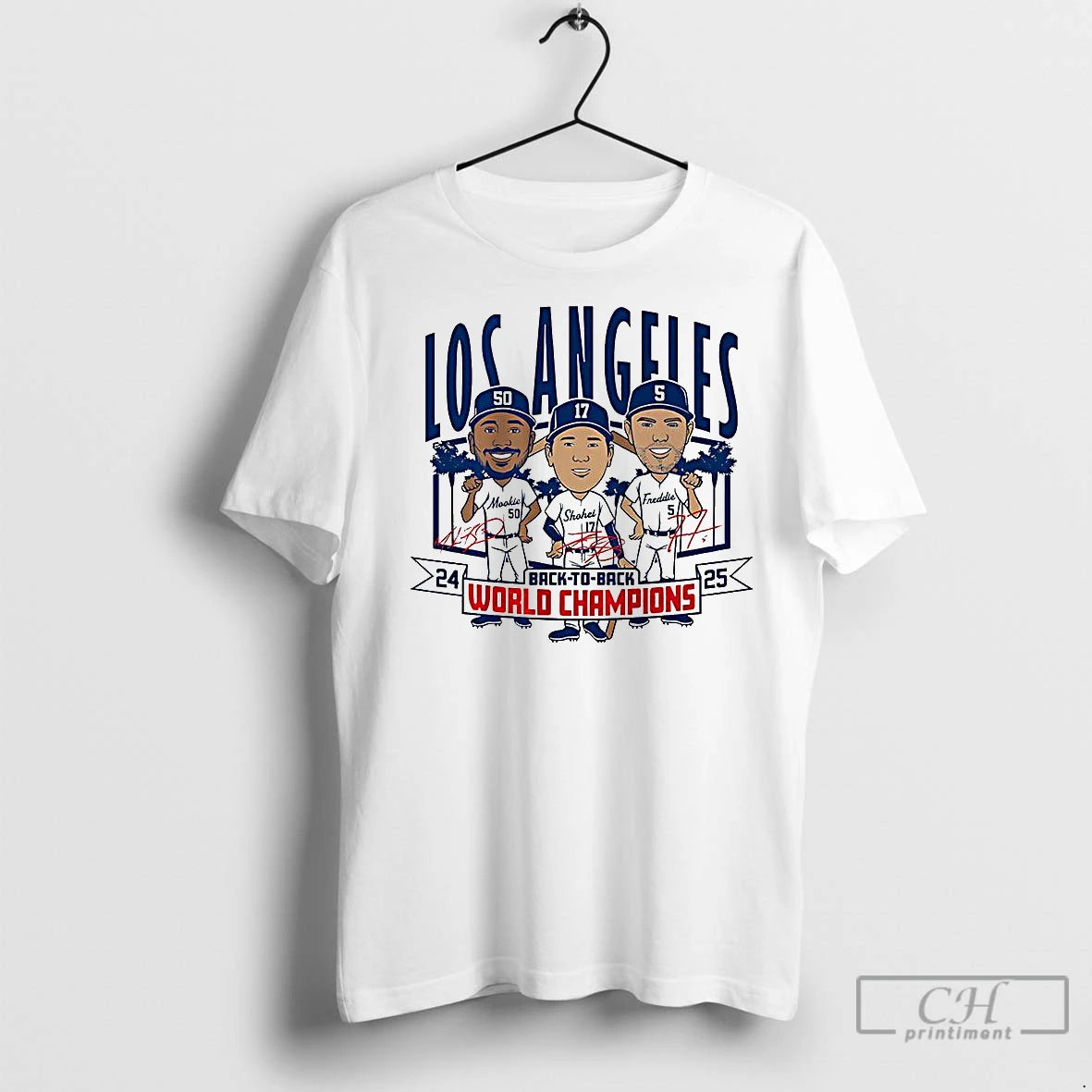 Classic Los Angeles Baseball Back To Back World Champs 2025 Caricatures Signature T-Shirts, Hoodie, Sweatshirt