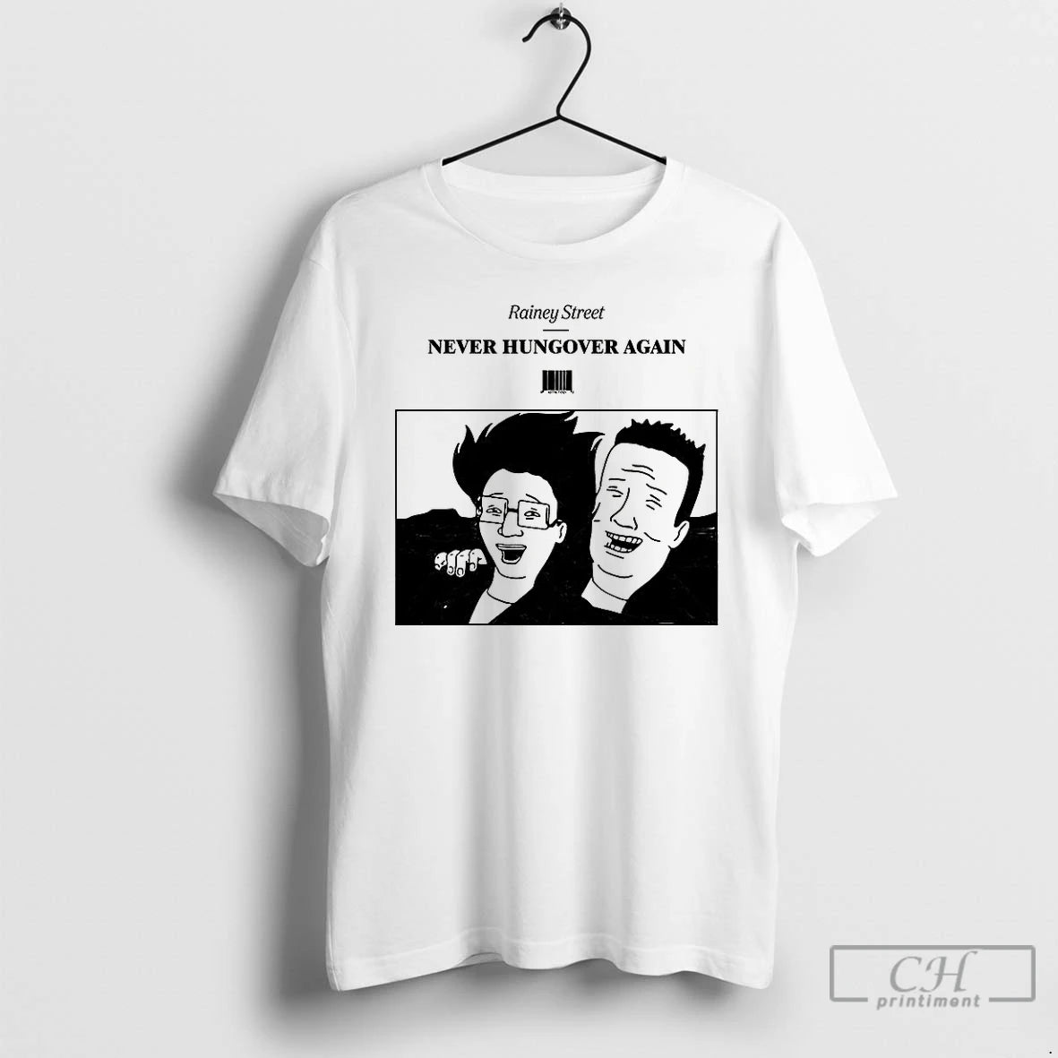 Classic Never Hungover Again Rainey Street Cartoon Barcode T-Shirts, Hoodie, Sweatshirt | InkNestWear.com
