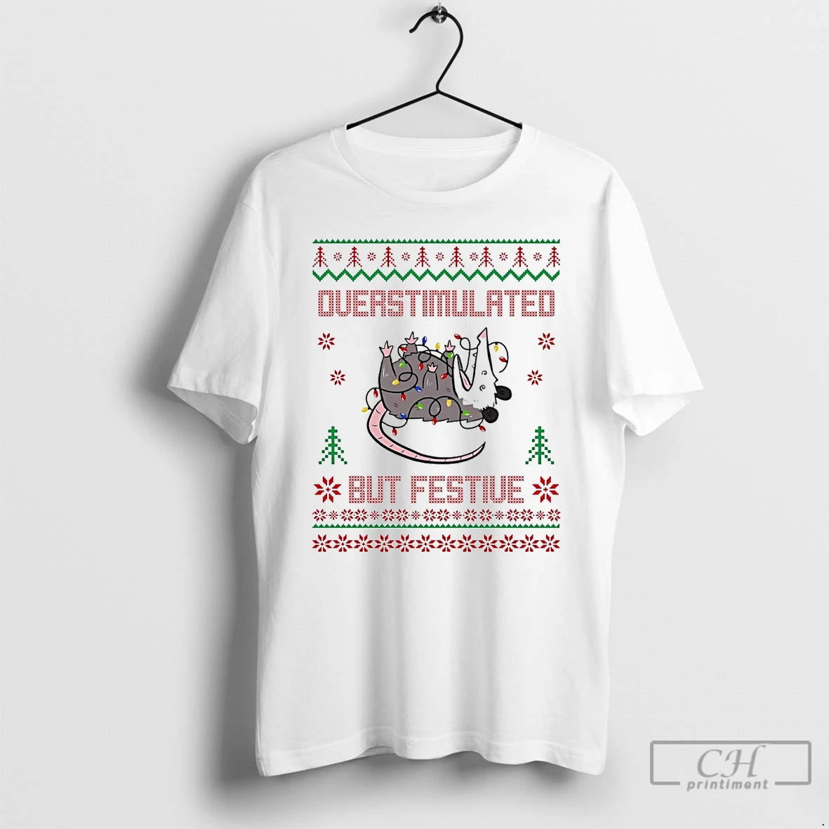Classic Opossum Overstimulated But Festive Christmas T Shirts Hoodie, Sweatshirt | InkNestWear.com