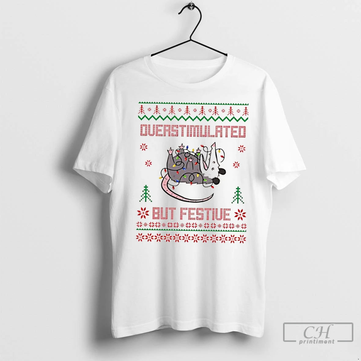 Classic Overstimulated But Festive Opossum Christmas Lights T-Shirts, Hoodie, Sweatshirt | InkNestWear.com